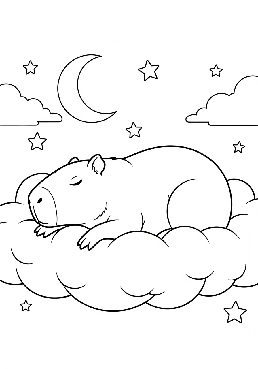 Capybara Coloring Pages 11 Capybara sleeping on cloud coloring page