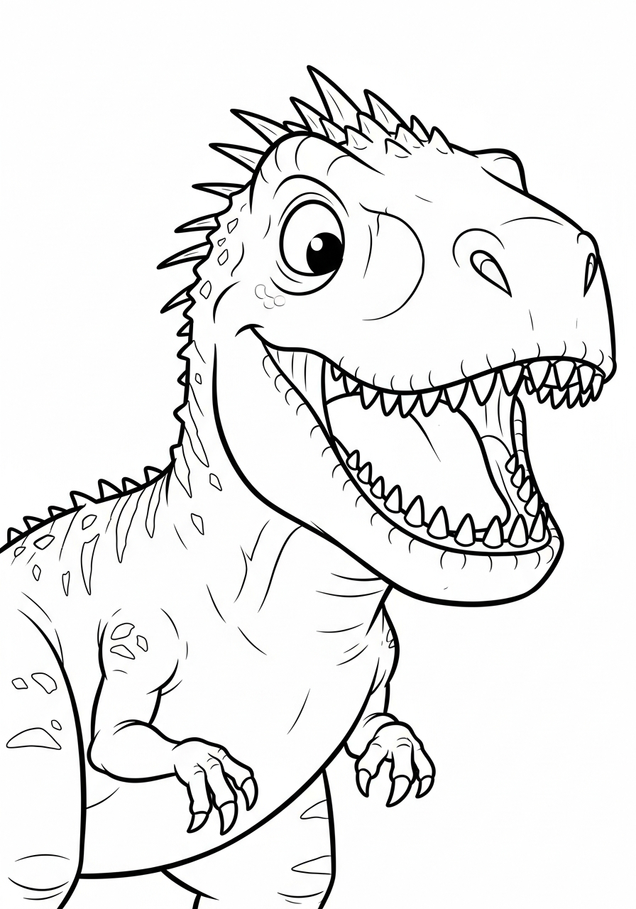 Indominus Rex Coloring Pages 4 Cartoon Indominus Rex smiling happy coloring page