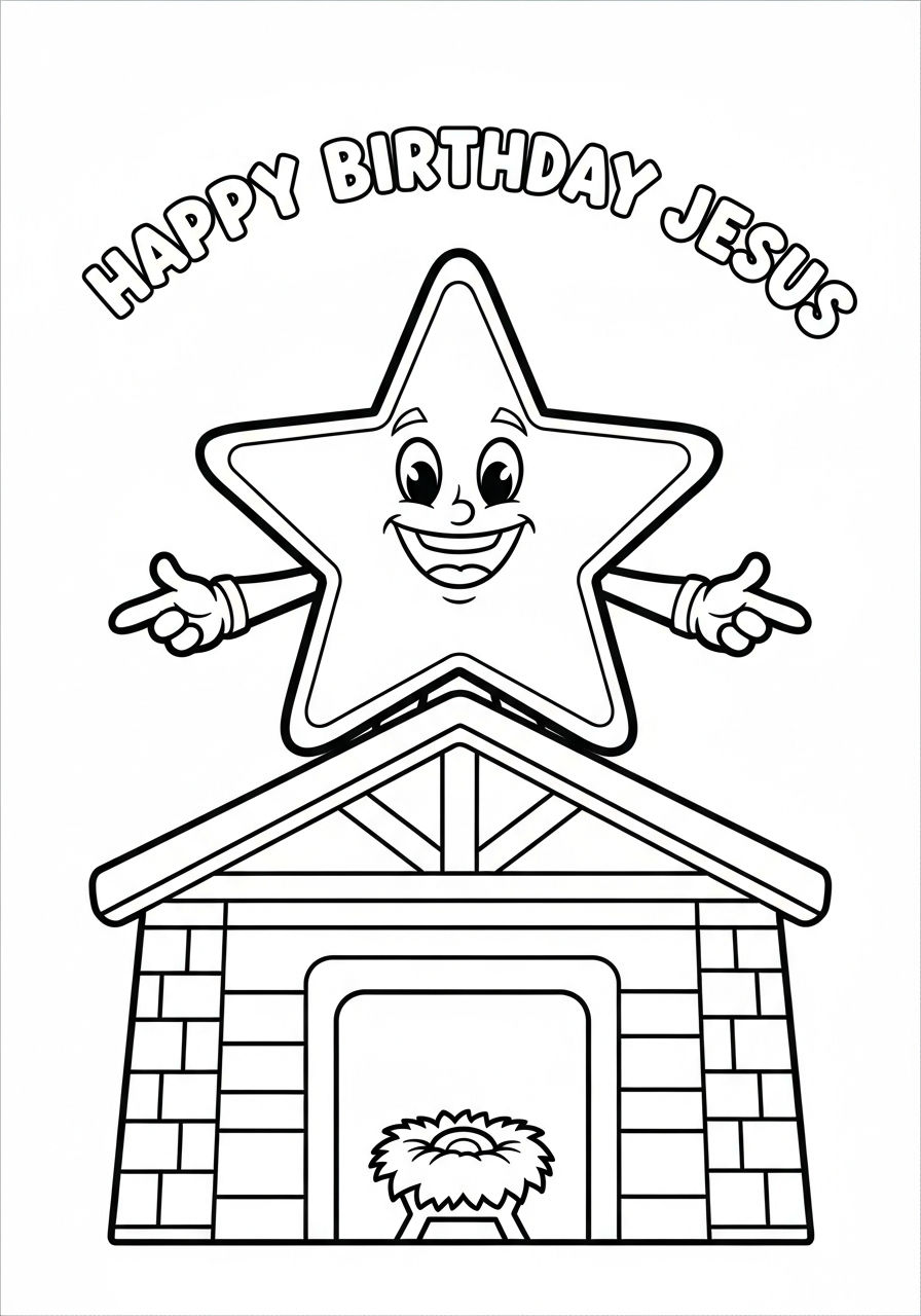 Cartoon happy star of Bethlehem coloring page