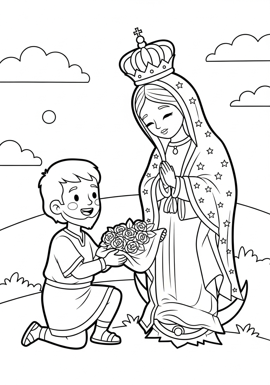 Our Lady of Guadalupe Coloring Pages 10 Cartoon style Our Lady of Guadalupe coloring page