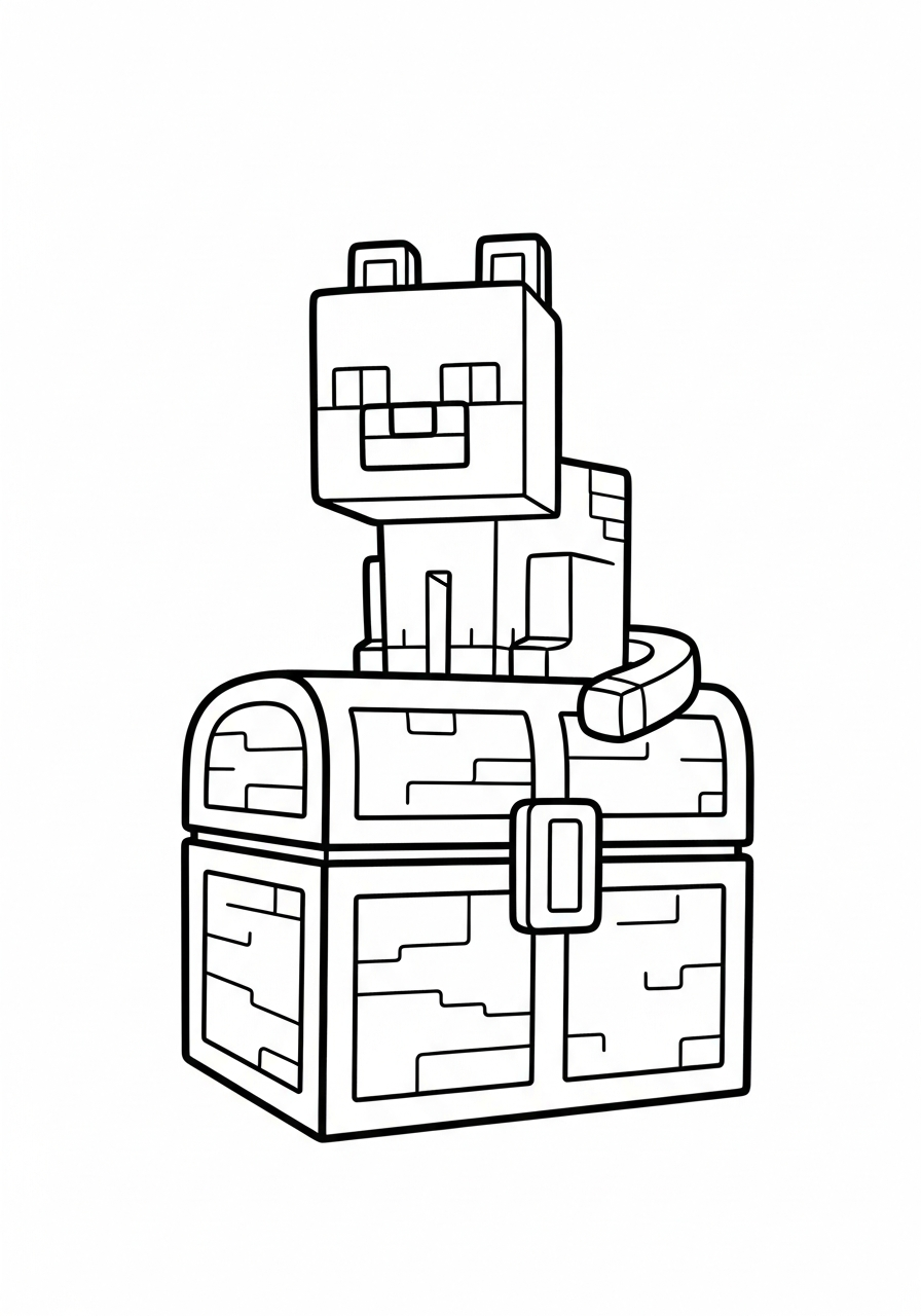 Minecraft Coloring Pages 5 Cat on chest Minecraft coloring page