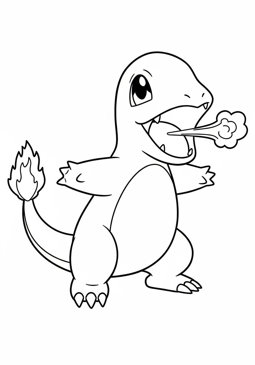 Charmander Coloring Pages 4 Charmander breathing fire action pose coloring page
