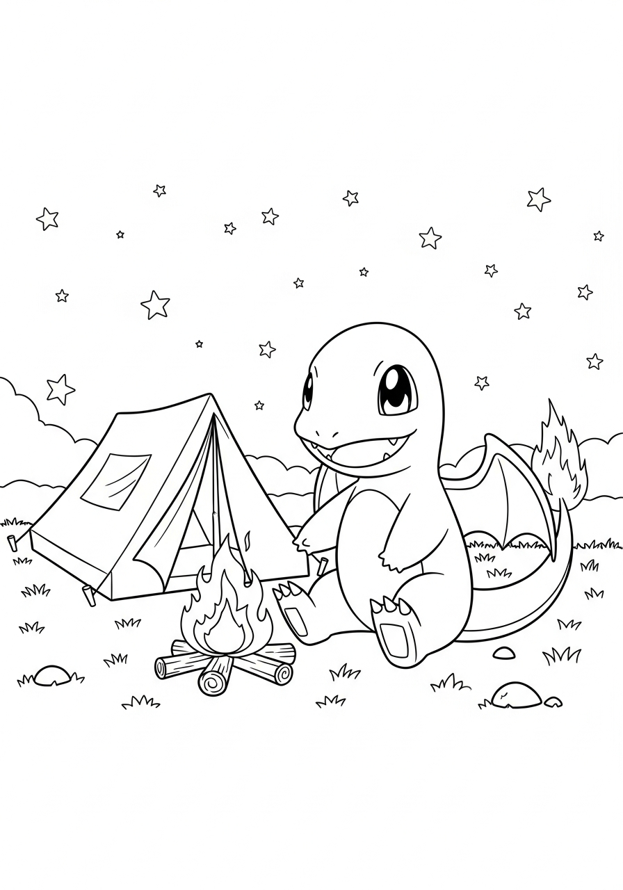 Charmander Coloring Pages 5 Charmander camping by the fire coloring page