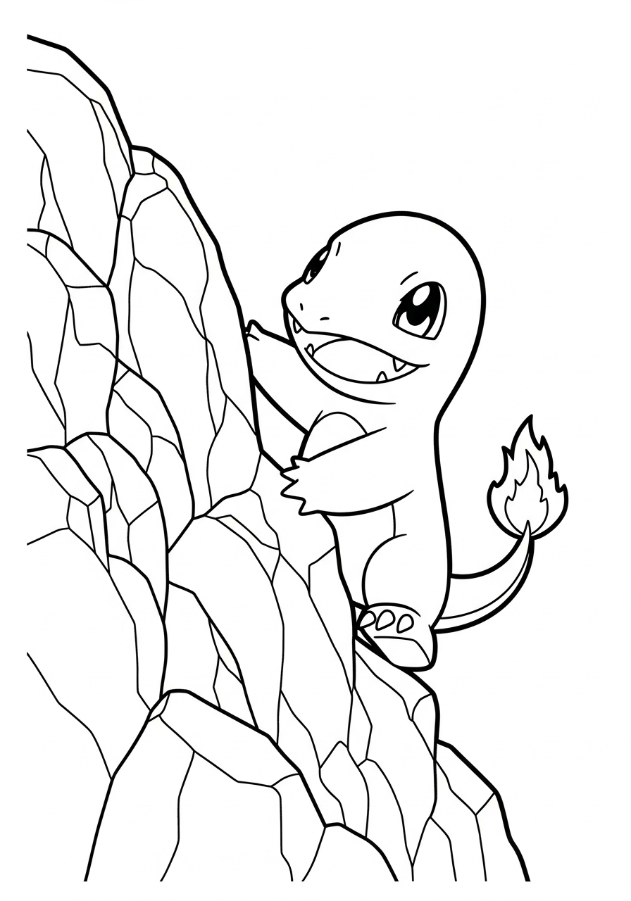 Charmander Coloring Pages 7 Charmander climbing up rocky cliff coloring page