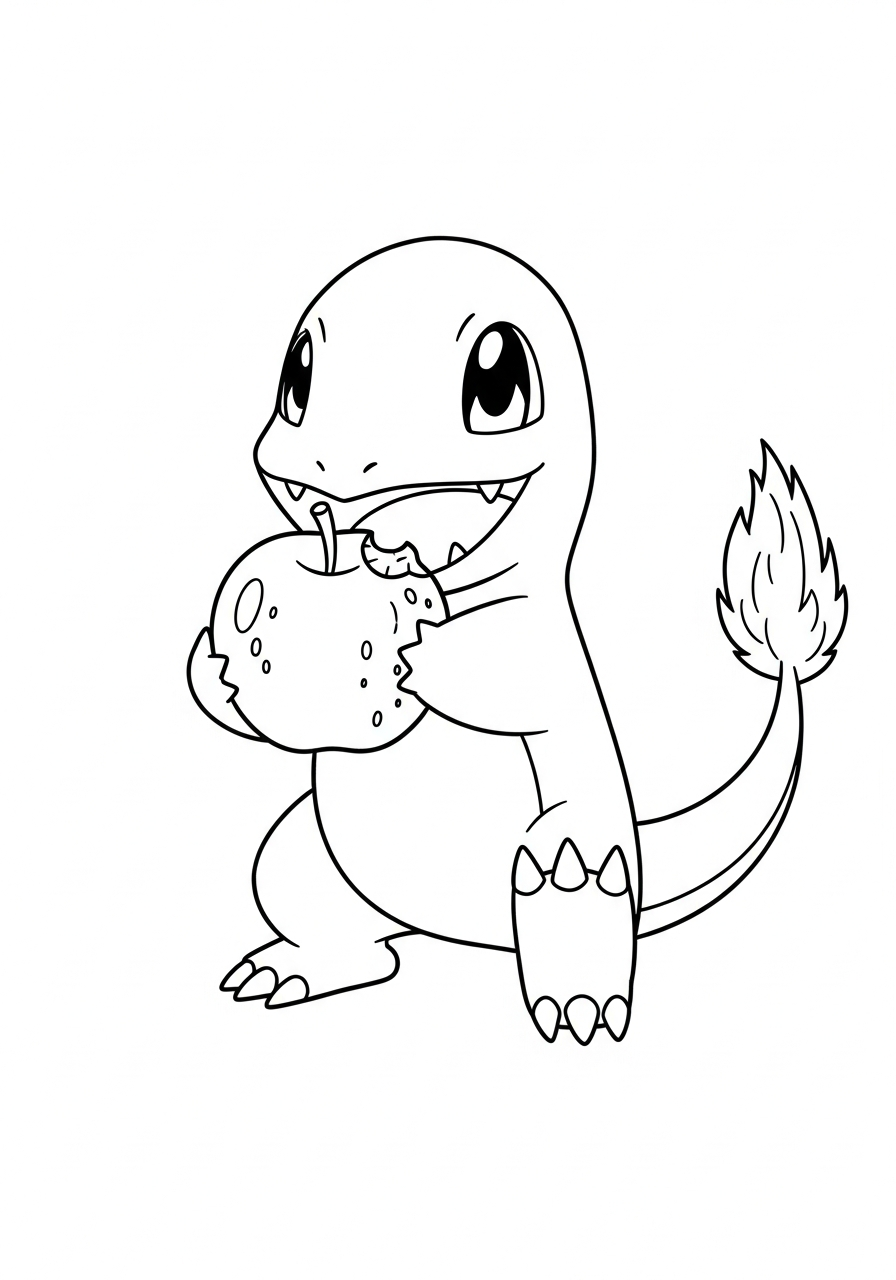 Charmander Coloring Pages 9 Charmander eating a large berry coloring page