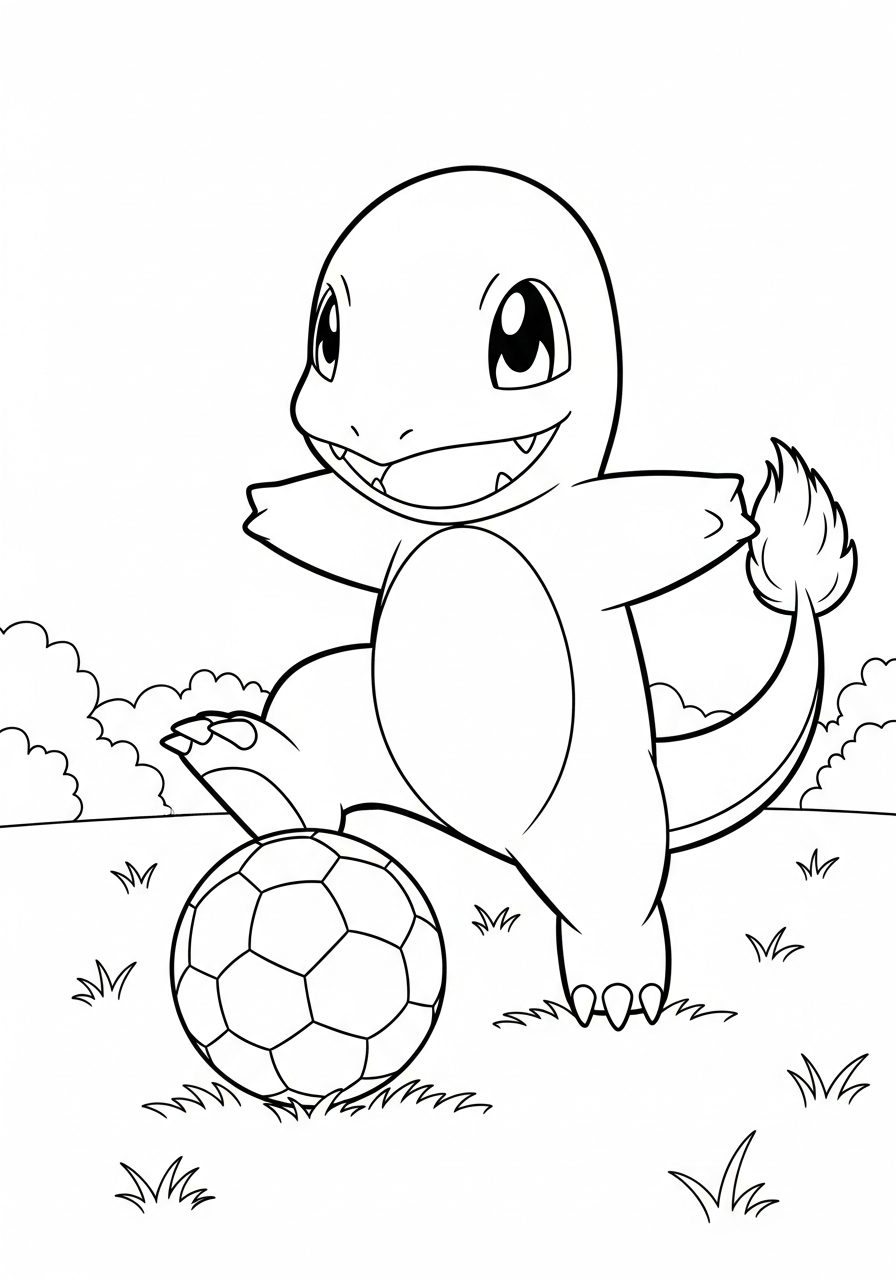 Charmander Coloring Pages 11 Charmander kicking a soccer ball coloring page