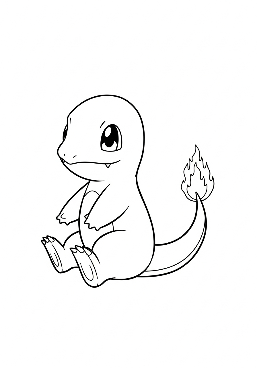 Charmander Coloring Pages 13 Charmander looking at tail flame coloring page