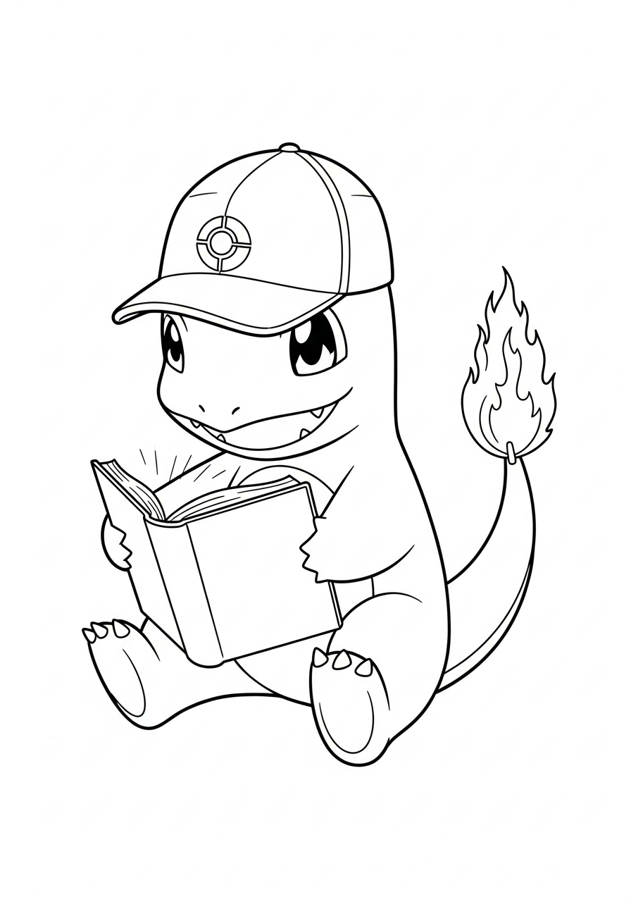 Charmander Coloring Pages 15 Charmander reading book by fire coloring page