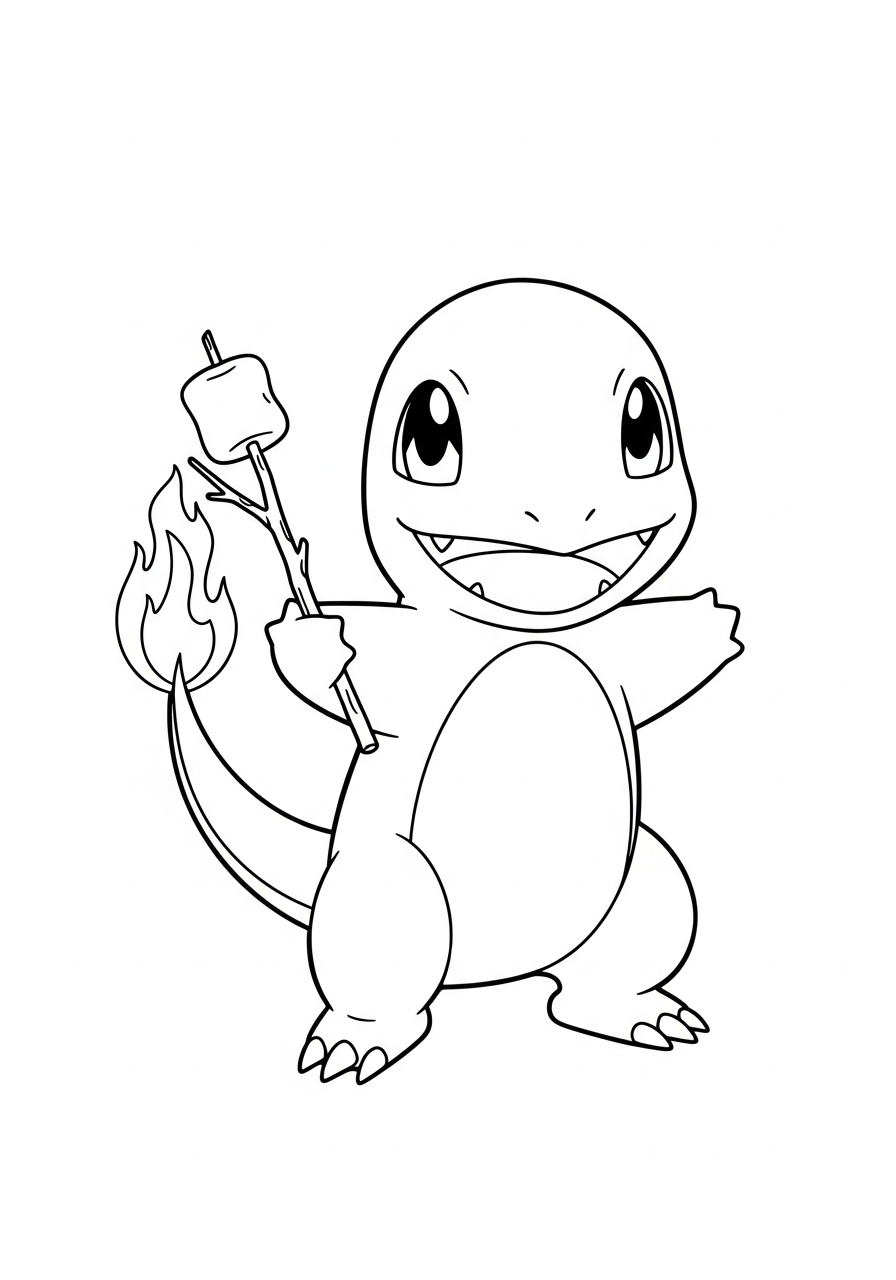 Charmander Coloring Pages 16 Charmander roasting marshmallow on tail coloring page