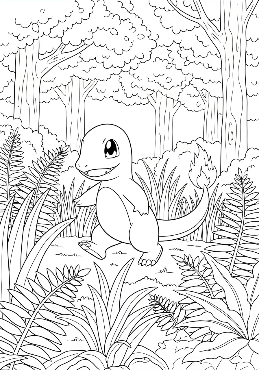 Charmander Coloring Pages 19 Charmander walking in the forest coloring page