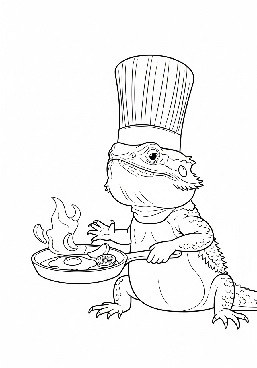 Bearded Dragon Coloring Pages 11 Chef Bearded Dragon cooking coloring page