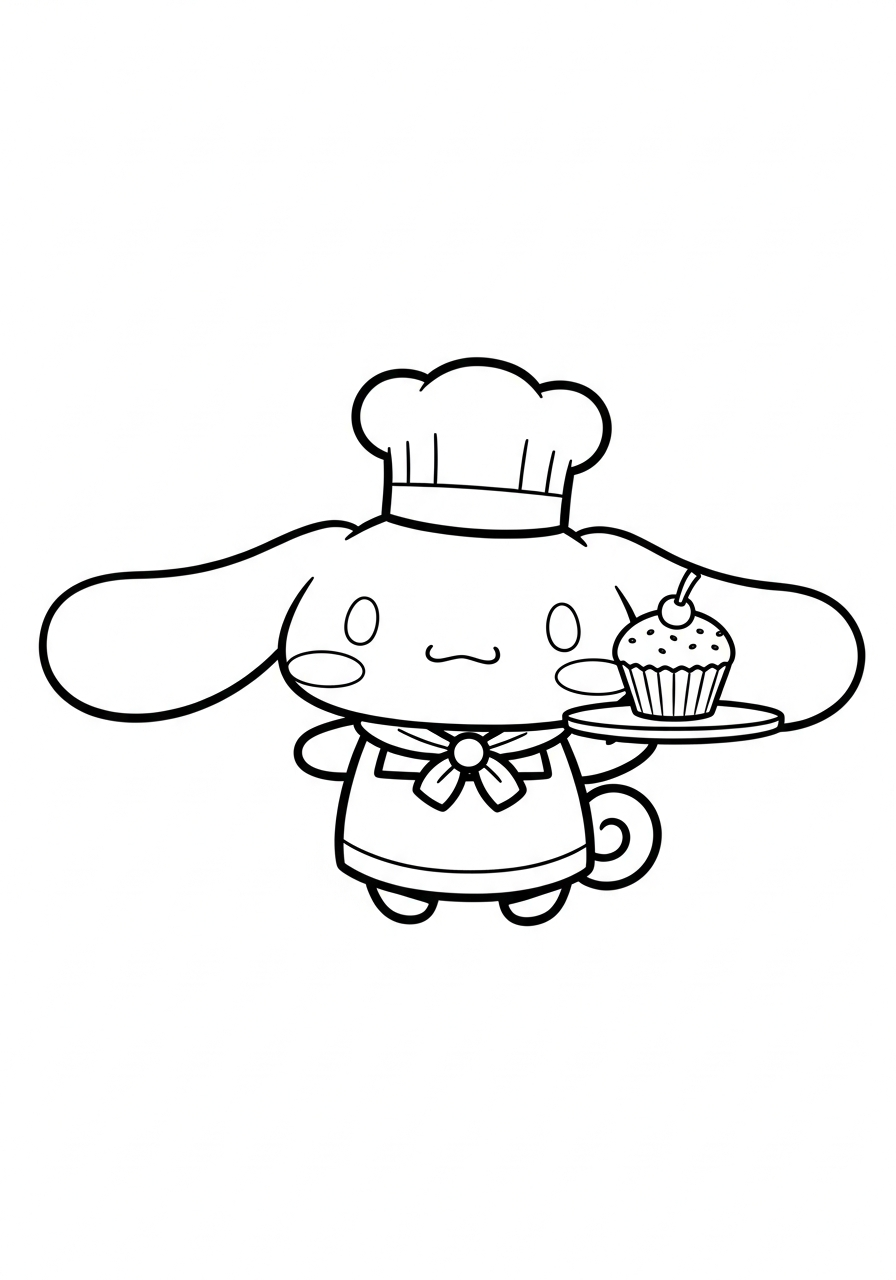 Cinnamoroll Coloring Pages 5 Chef Cinnamoroll holding cupcake coloring page
