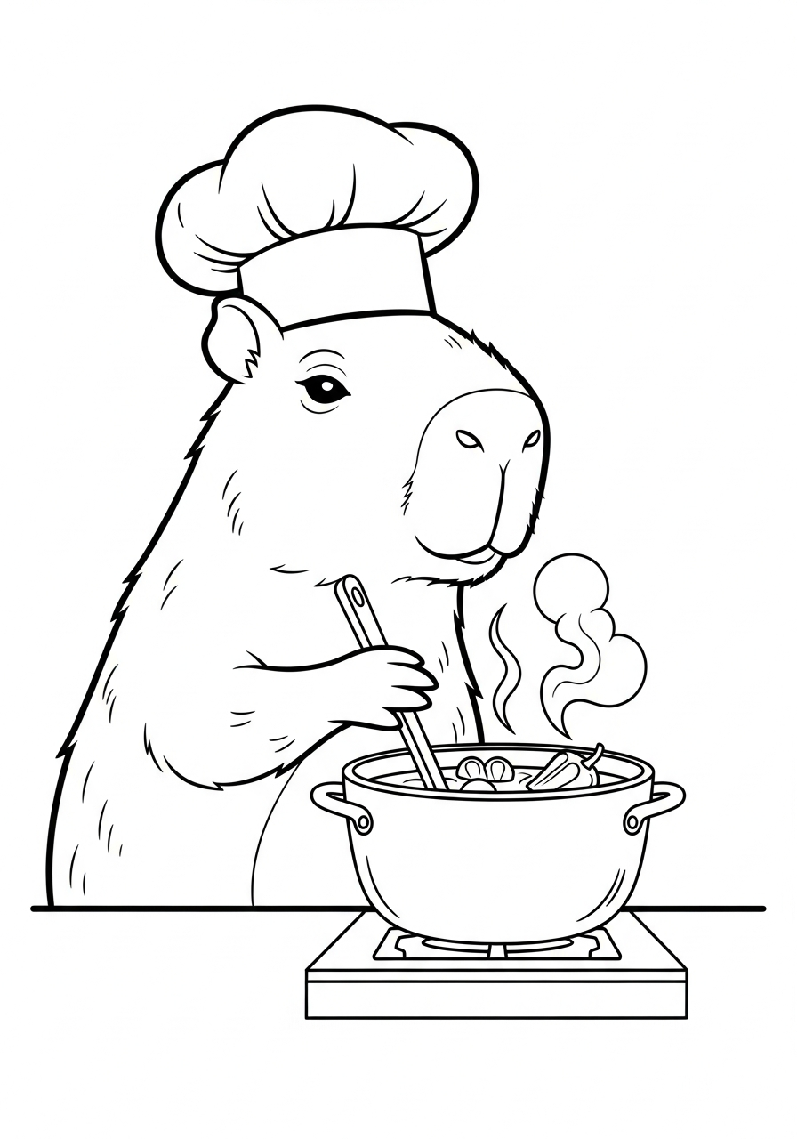 Capybara Coloring Pages 14 Chef capybara cooking soup coloring page