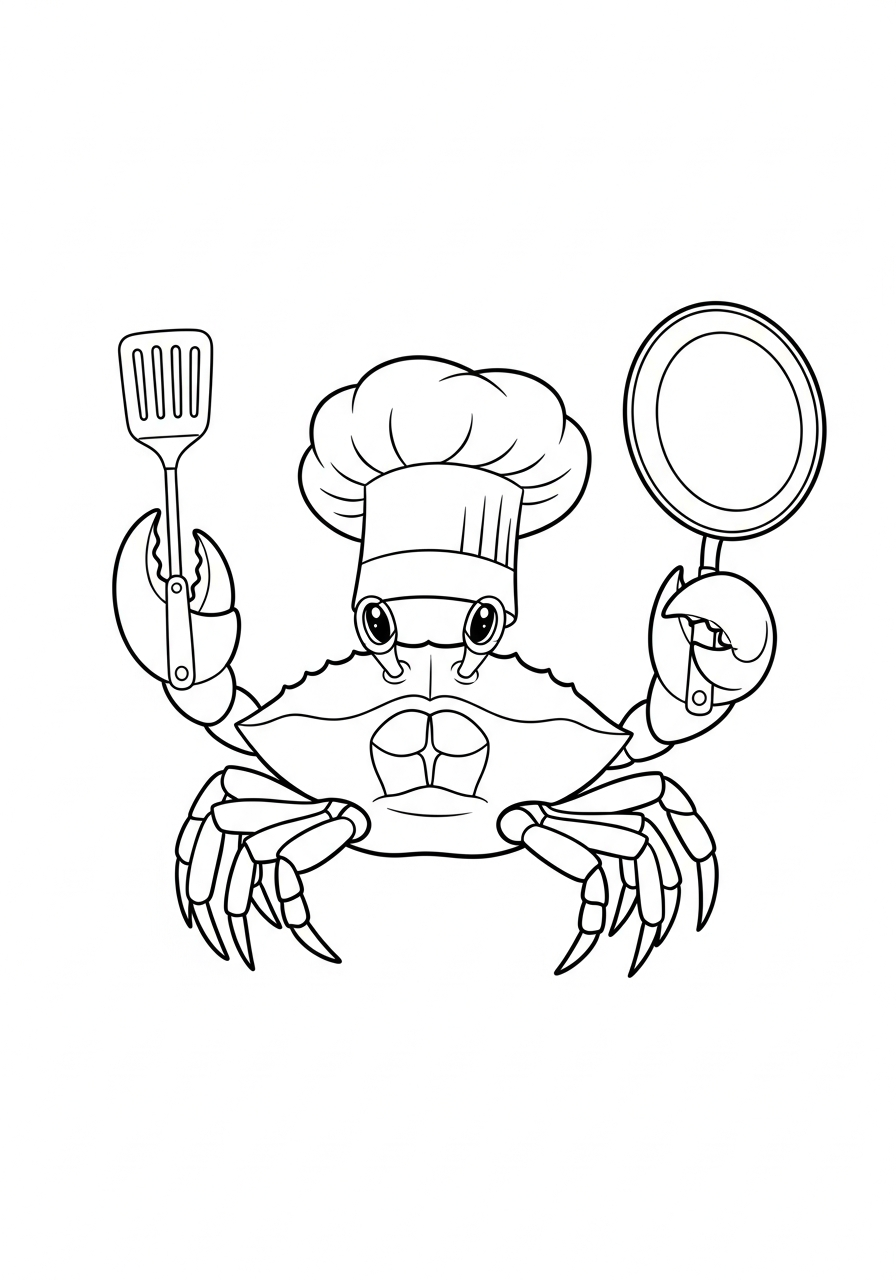Crab Coloring Pages 6 Chef crab cooking food coloring page