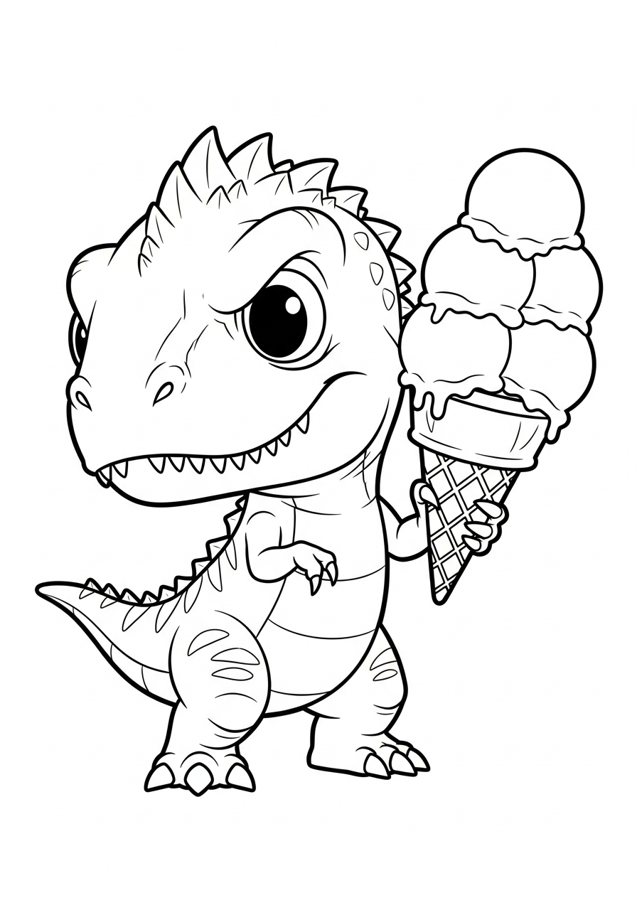 Indominus Rex Coloring Pages 5 Chibi Indominus Rex eating ice cream coloring page