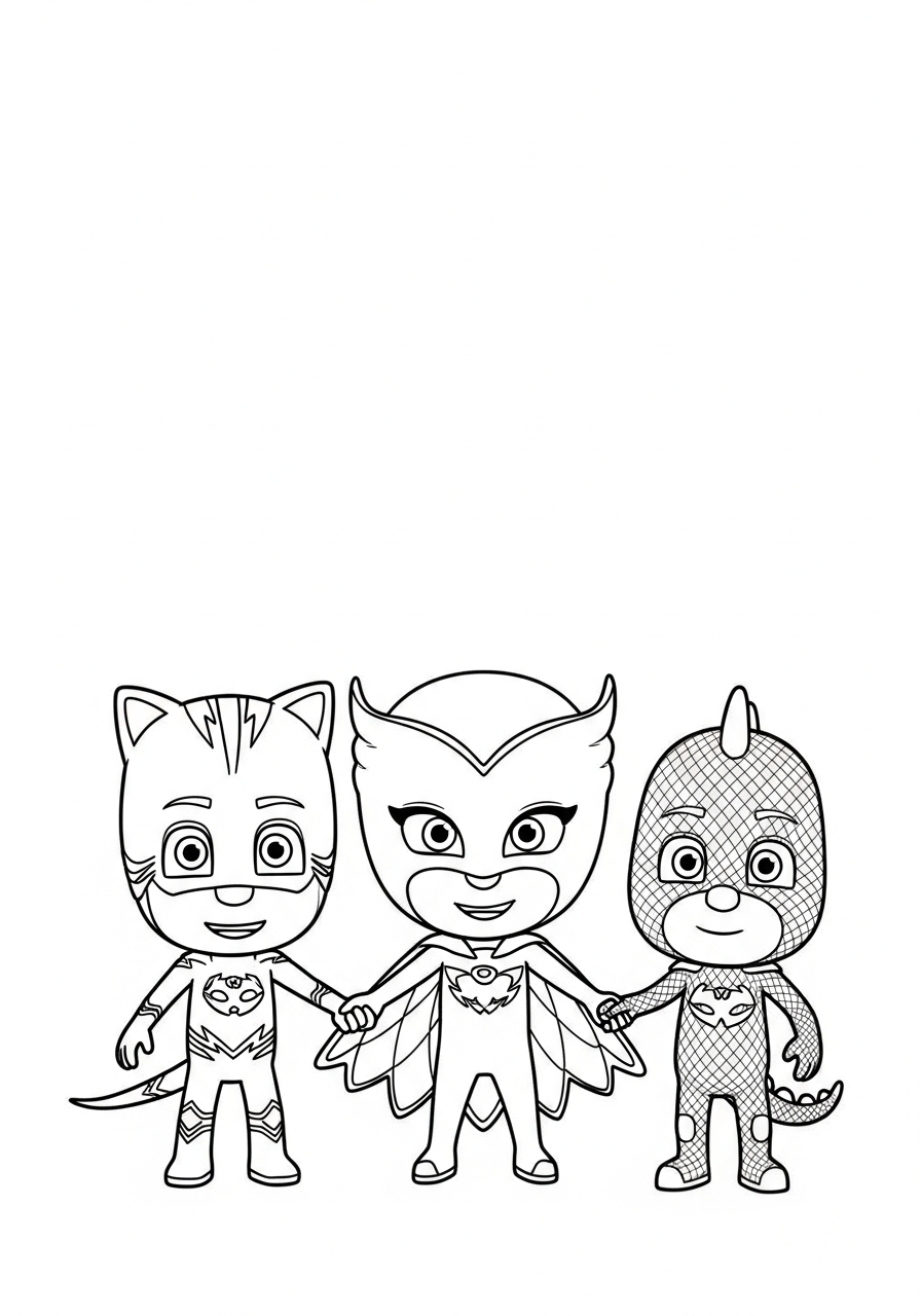 PJ Mask Coloring Pages 6 Chibi cute PJ Masks heroes coloring page