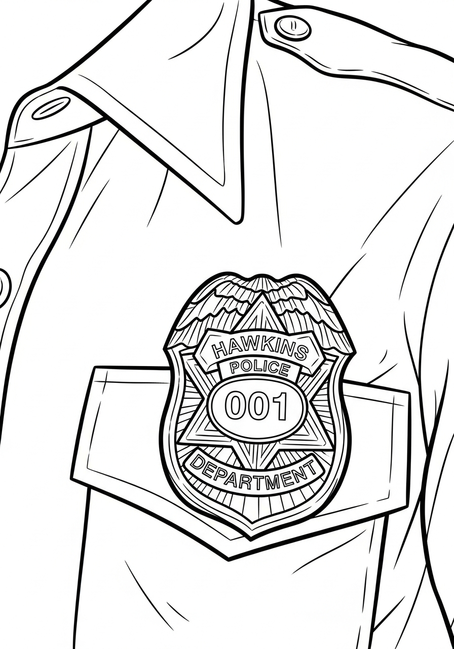 Stranger Things Coloring Pages 25 Chief Hopper police badge Stranger Things coloring page