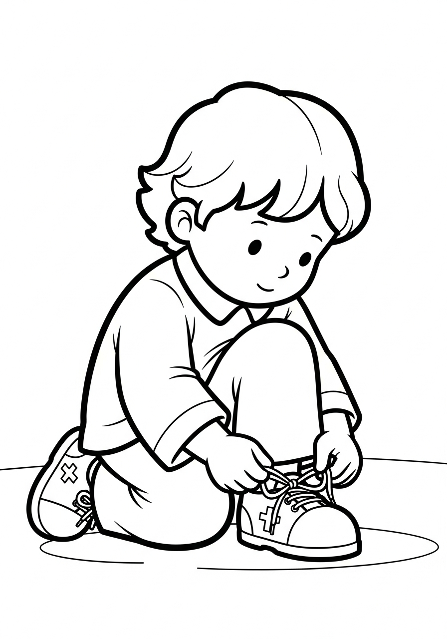 LDS Baptism Coloring Pages 5 Child tying white baptism shoes coloring page