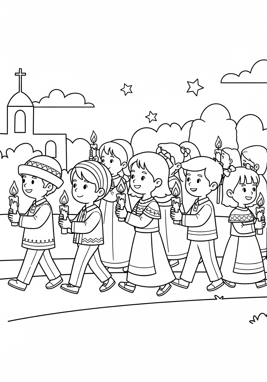 Las Posadas Coloring Pages 6 Children walking with lit candles coloring page