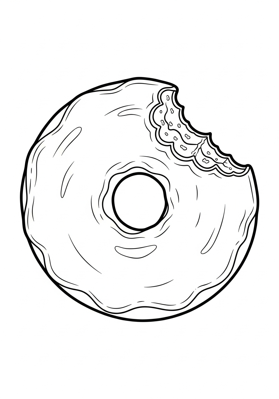 Donut Coloring Pages 5 Chocolate frosted donut with bite mark coloring page