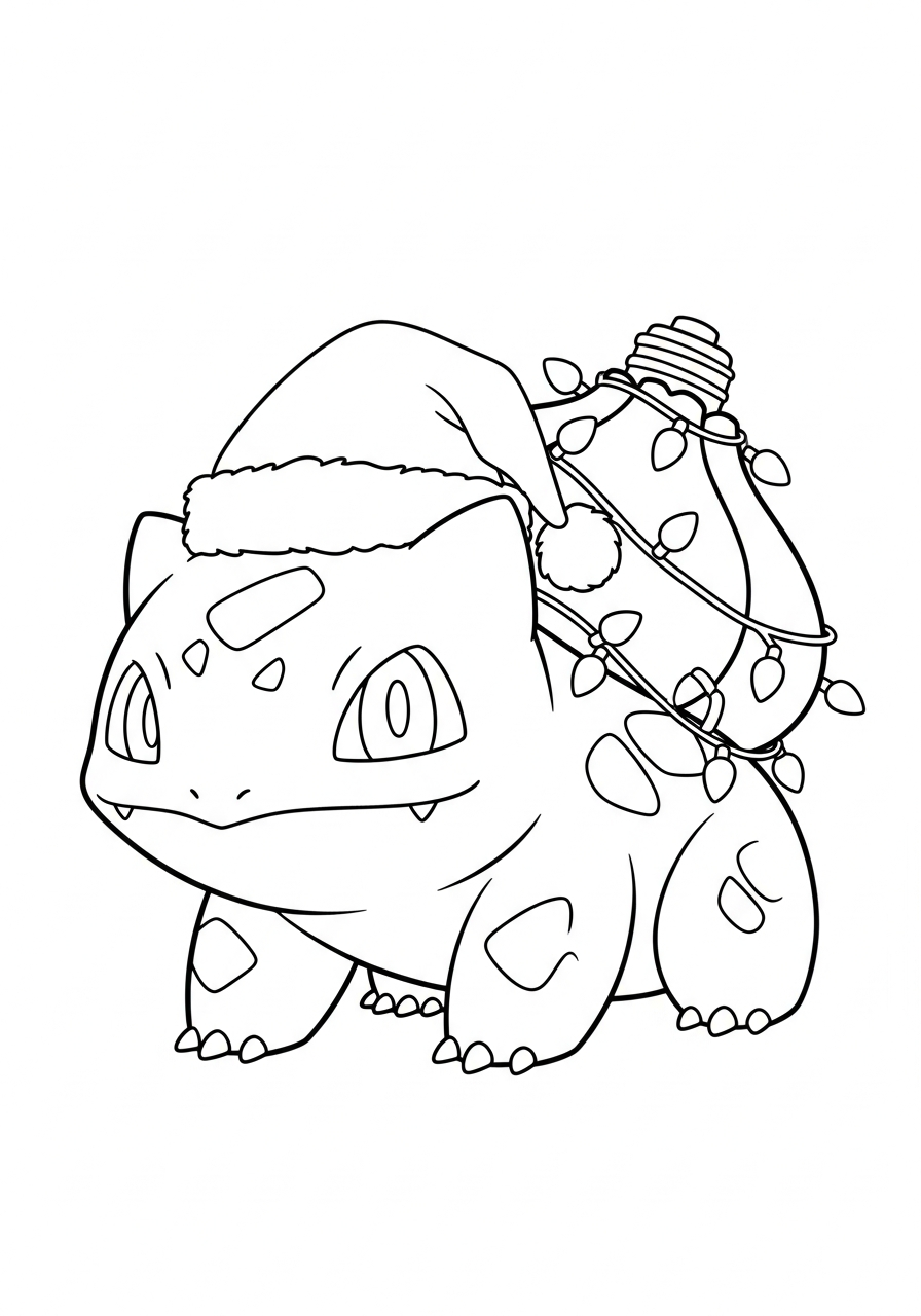 Bulbasaur Coloring Pages 19 Christmas Bulbasaur with lights coloring page
