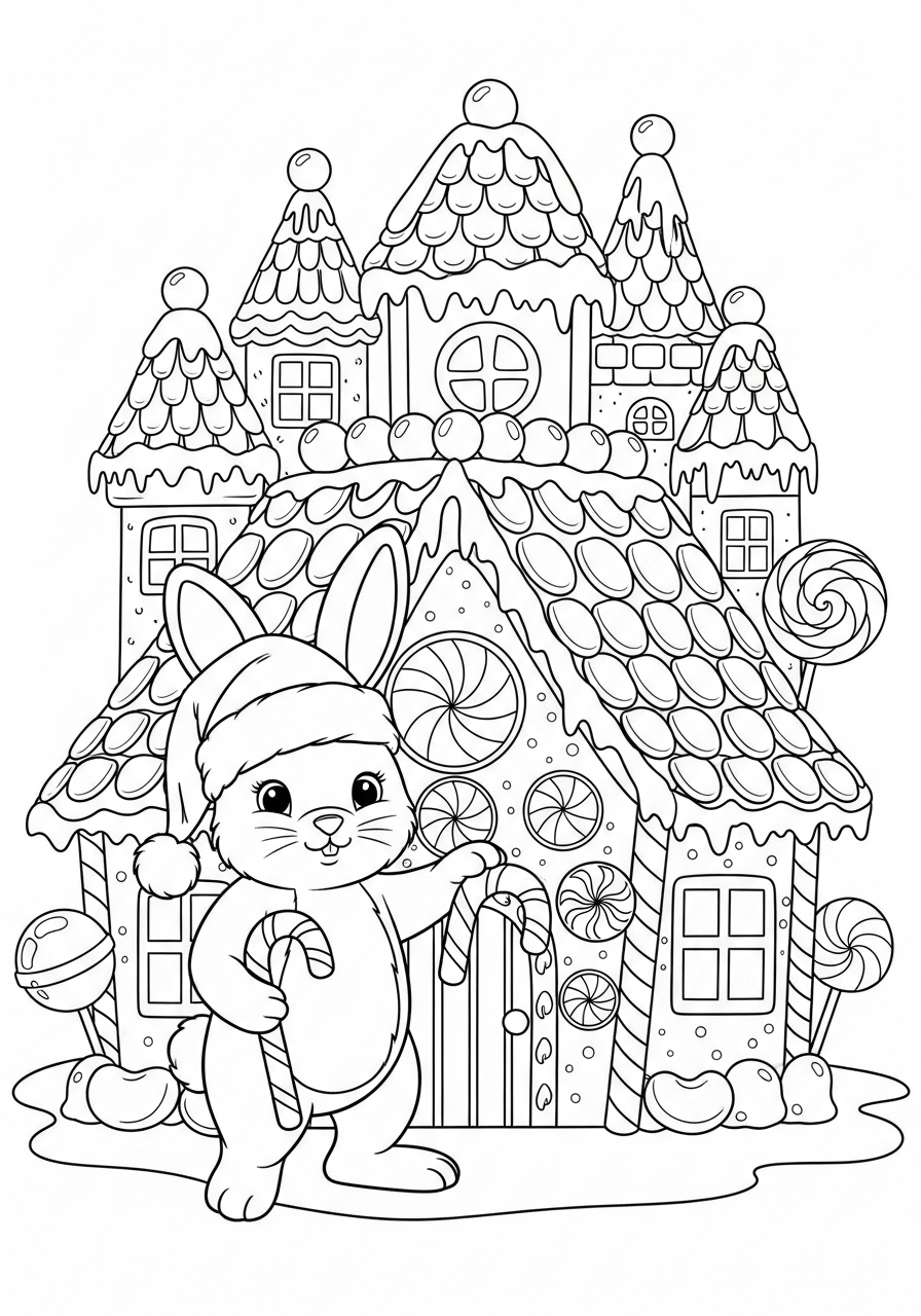 Christmas Bunny Coloring Pages 3 Christmas Bunny at gingerbread house coloring page