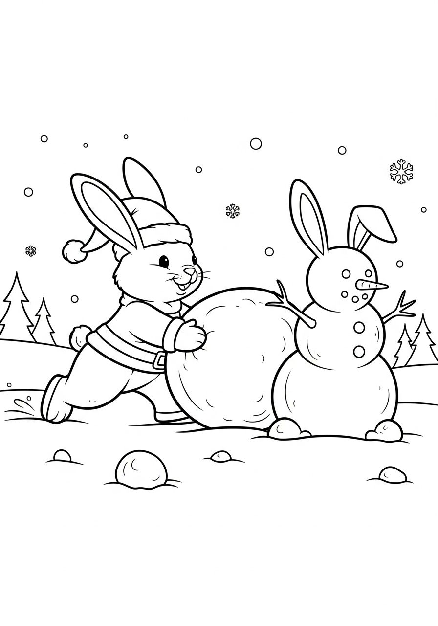 Christmas Bunny Coloring Pages 4 Christmas Bunny building snowman coloring page