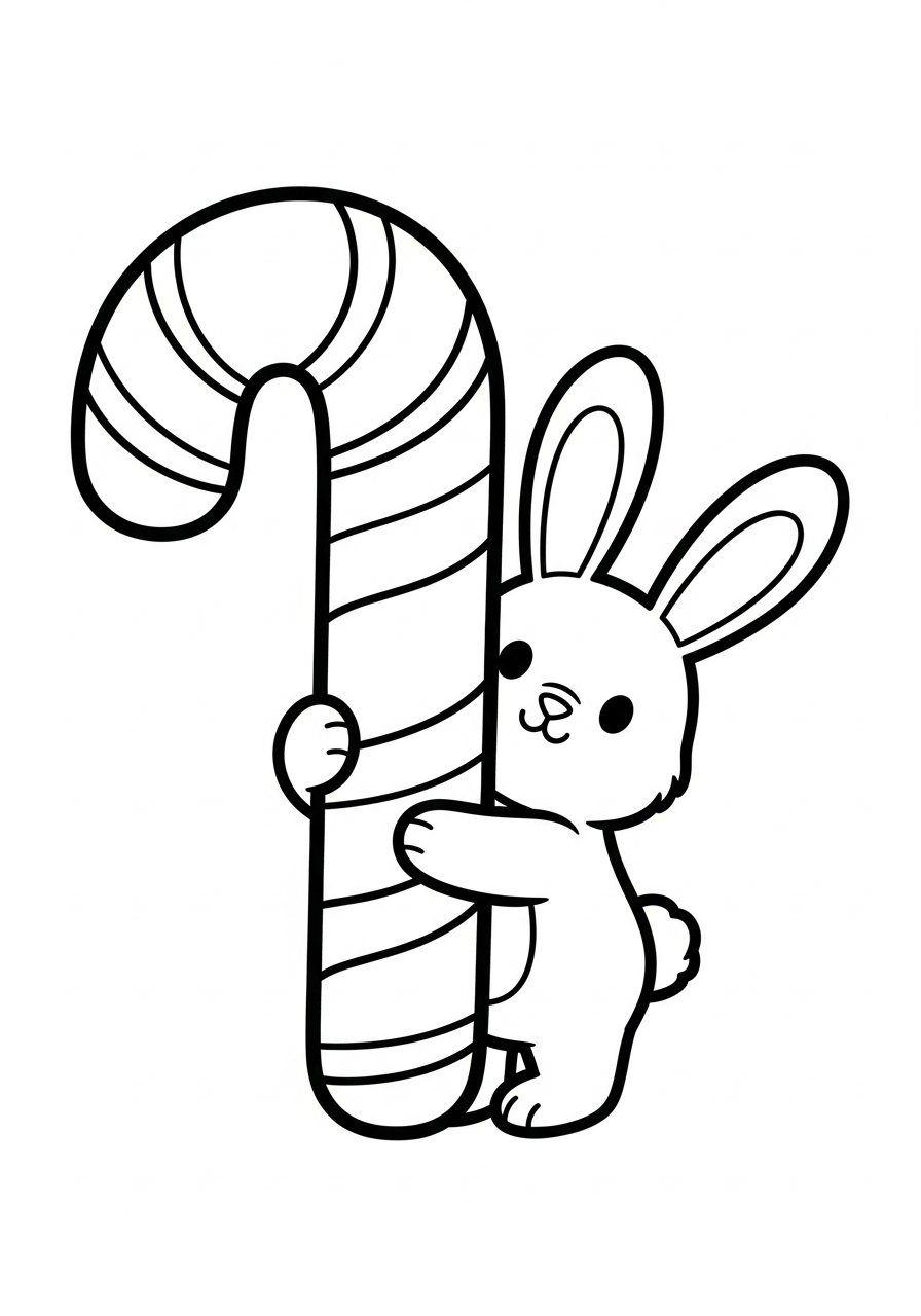 Christmas Bunny Coloring Pages 5 Christmas Bunny hugging candy cane coloring page