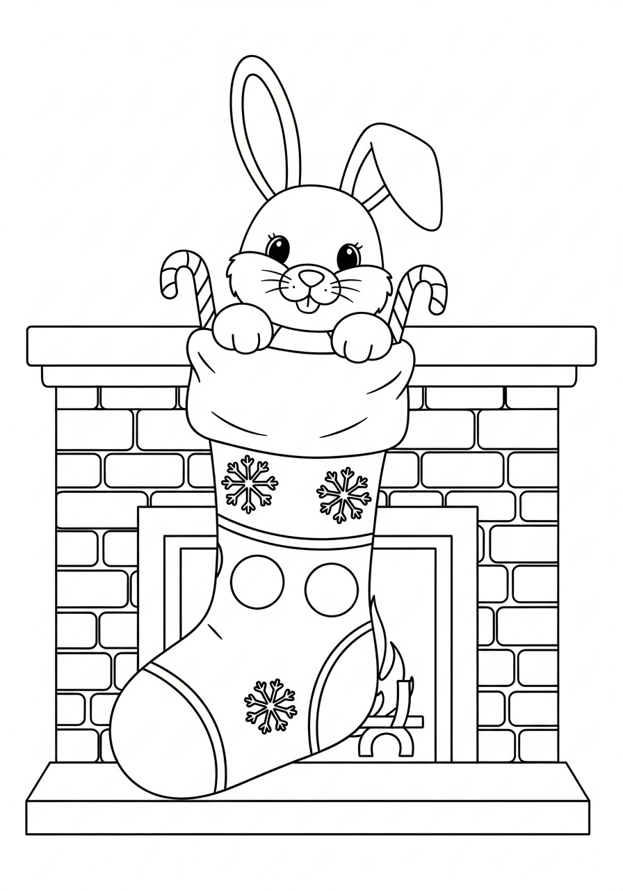 Christmas Bunny Coloring Pages 7 Christmas Bunny inside stocking coloring page