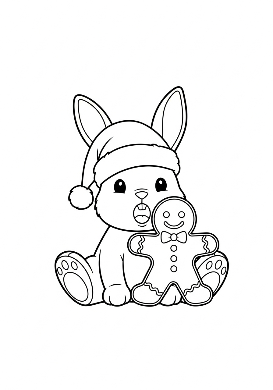 Christmas Bunny Coloring Pages 9 Christmas Bunny with gingerbread man coloring page