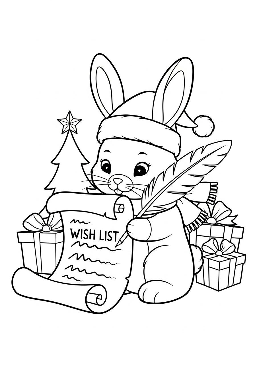 Christmas Bunny Coloring Pages 10 Christmas Bunny writing Santa list coloring page