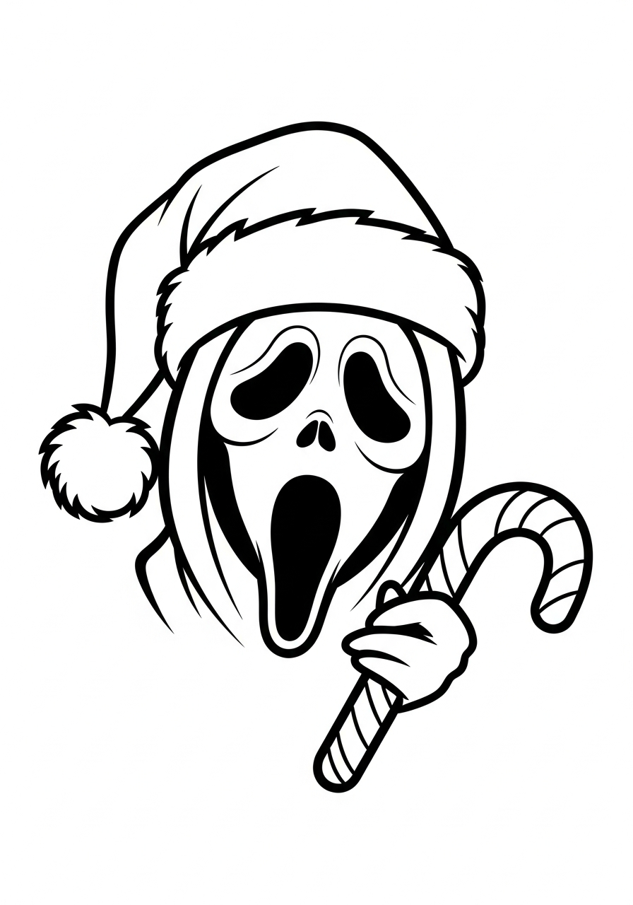 Christmas Ghostface wearing Santa hat coloring page