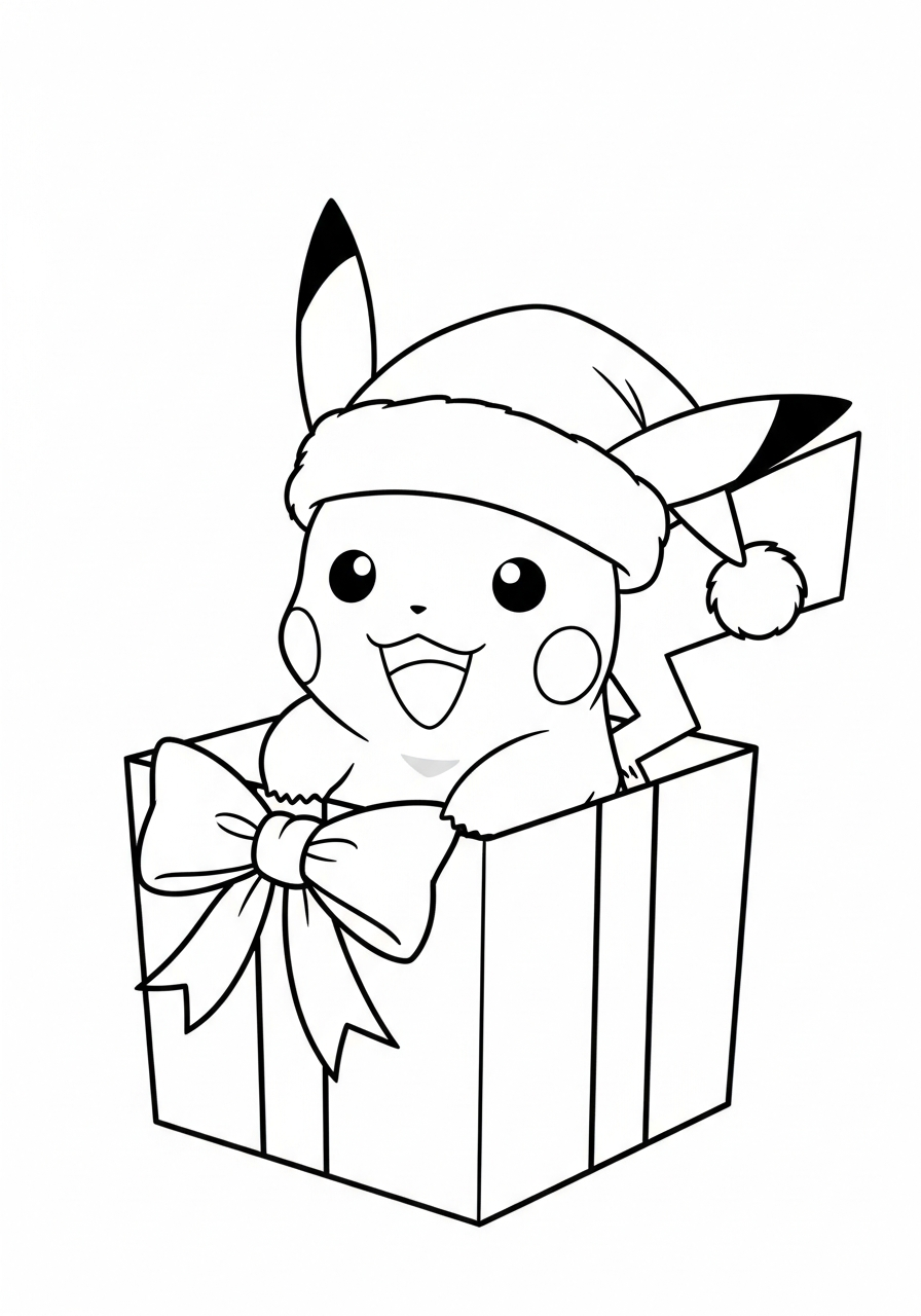 Pikachu Coloring Pages 6 Christmas Pikachu in gift box coloring page