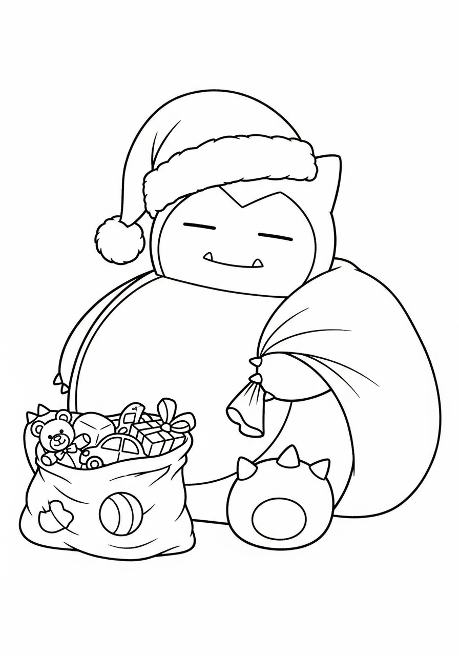Snorlax Coloring Pages 5 Christmas Santa Snorlax with toys coloring page