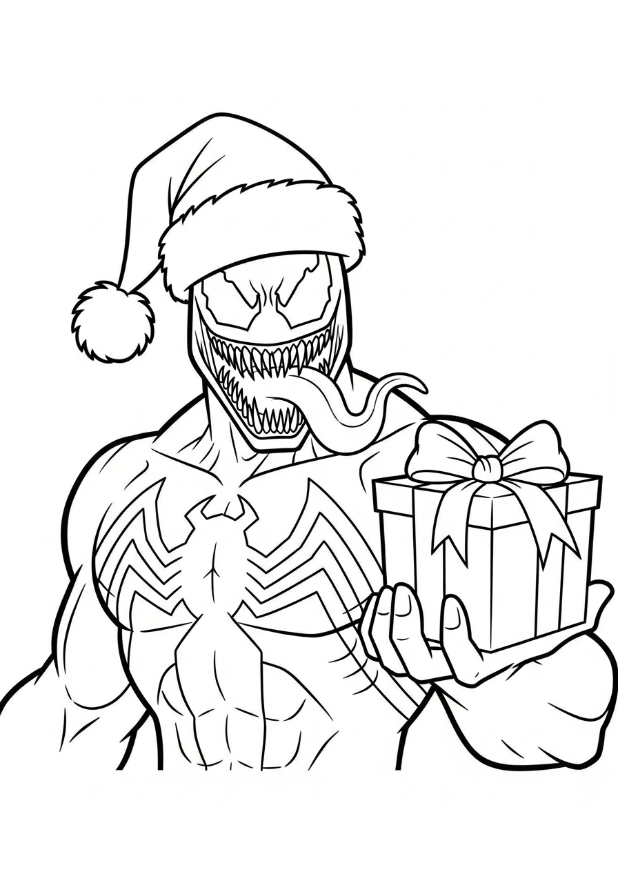 Venom Coloring Pages 3 Christmas Venom with Santa hat coloring page