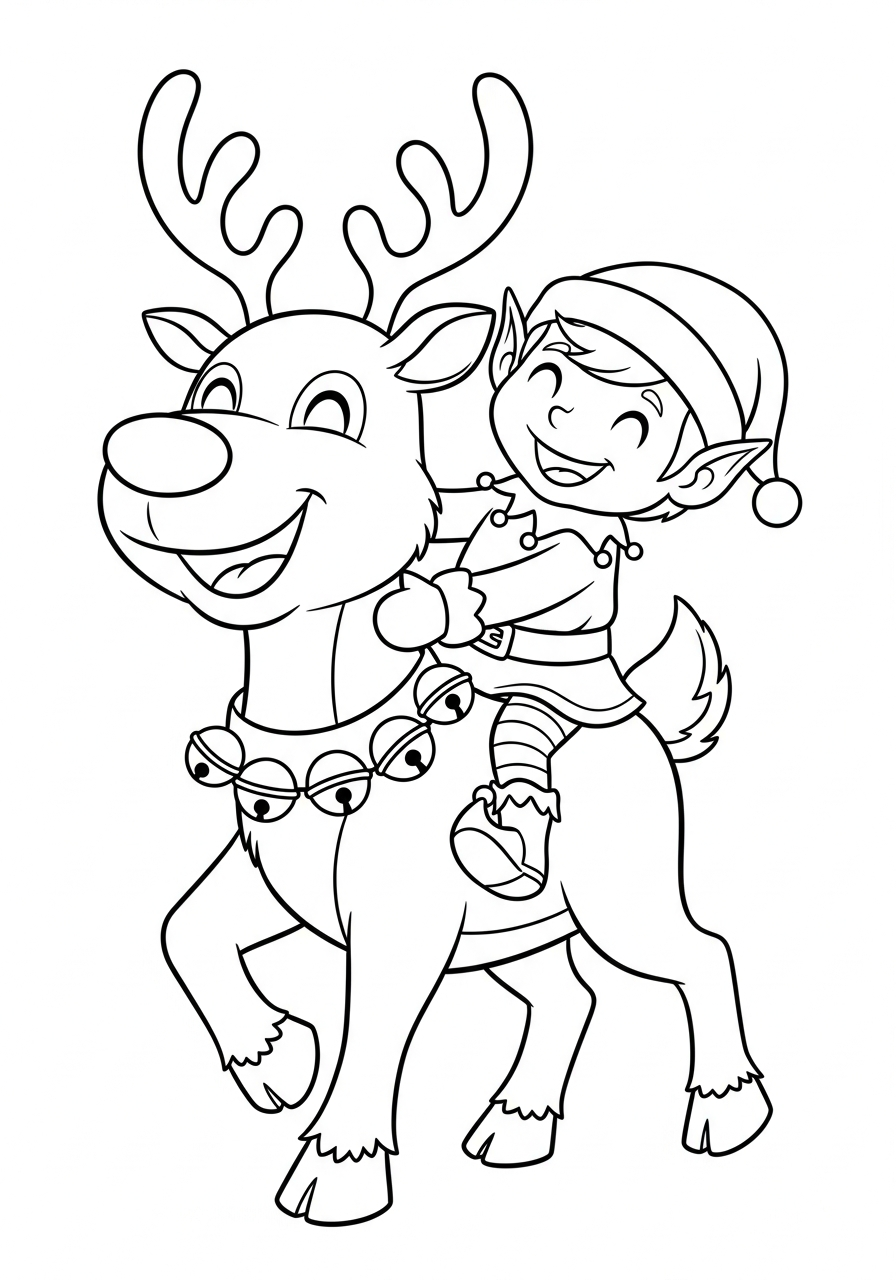Reindeer Coloring Pages 2 Christmas elf riding a reindeer coloring page