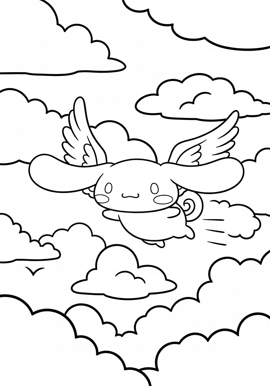 Cinnamoroll Coloring Pages 6 Cinnamoroll flying in clouds coloring page