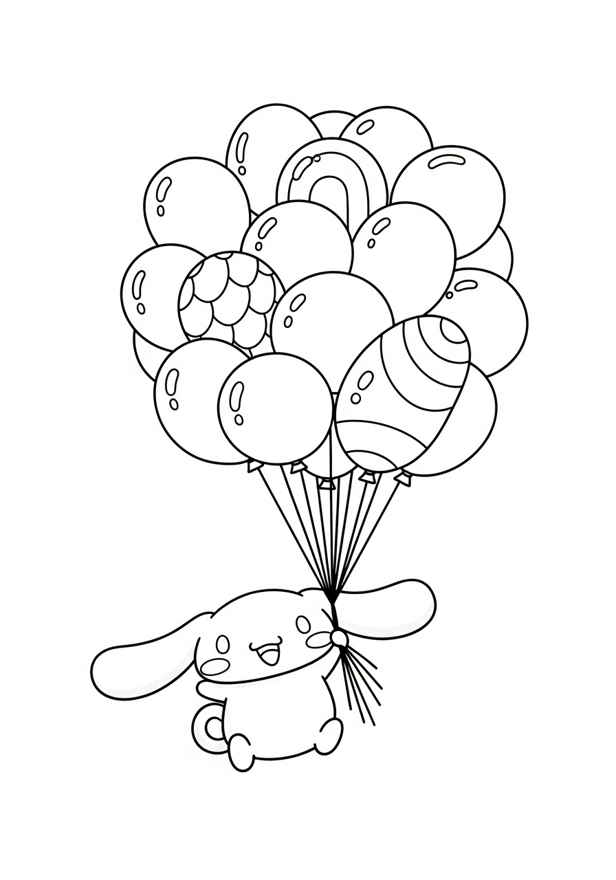Cinnamoroll Coloring Pages 8 Cinnamoroll holding floating balloons coloring page