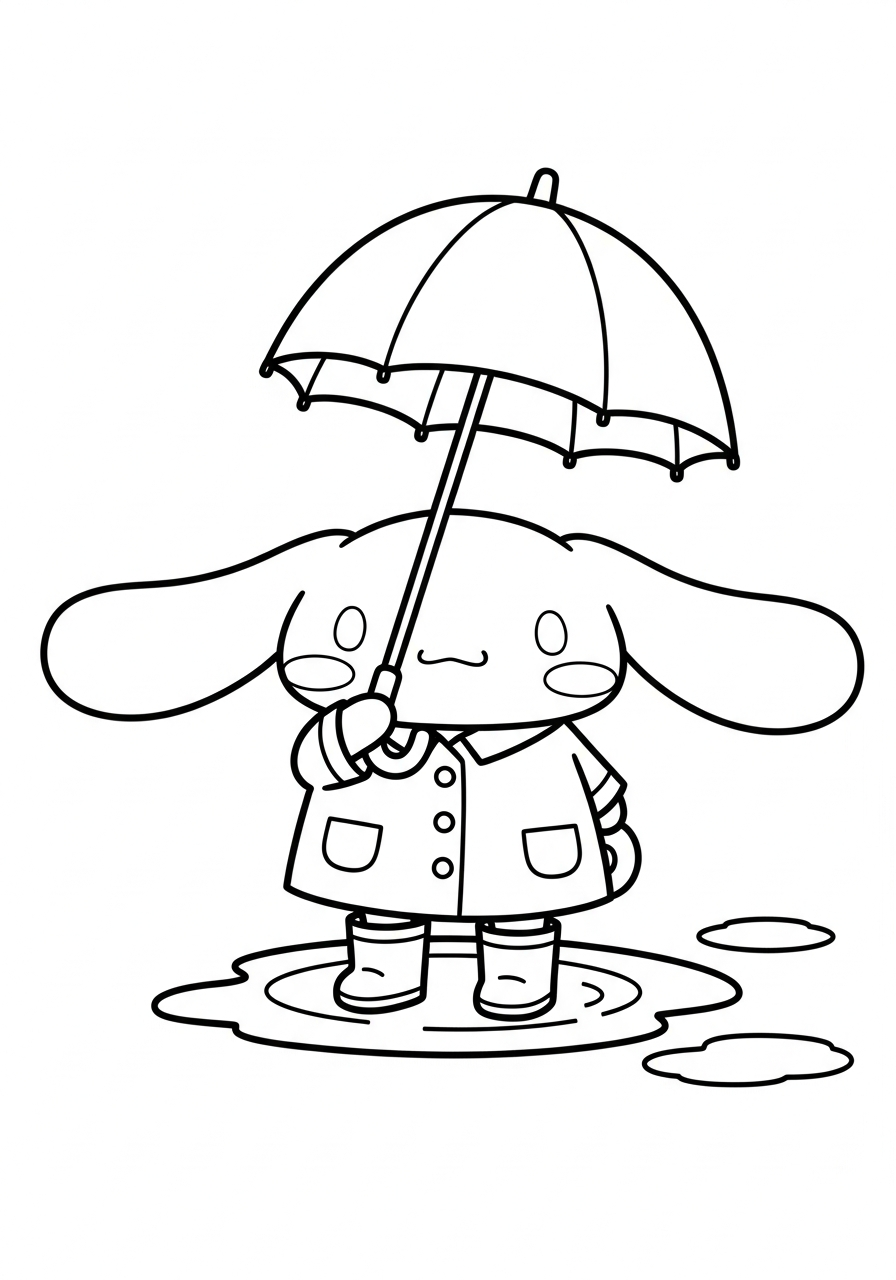 Cinnamoroll Coloring Pages 9 Cinnamoroll holding umbrella in rain coloring page