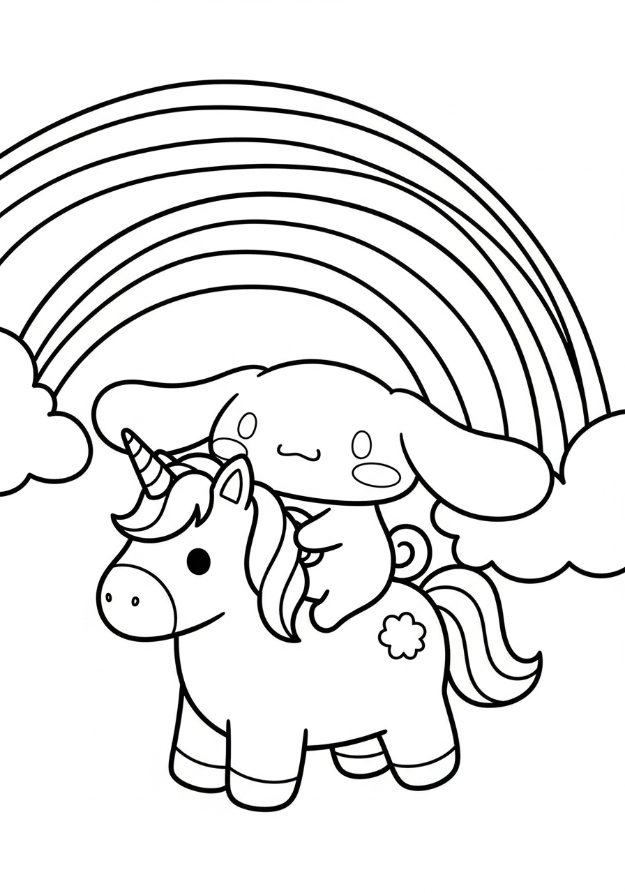Cinnamoroll Coloring Pages 12 Cinnamoroll riding a unicorn coloring page