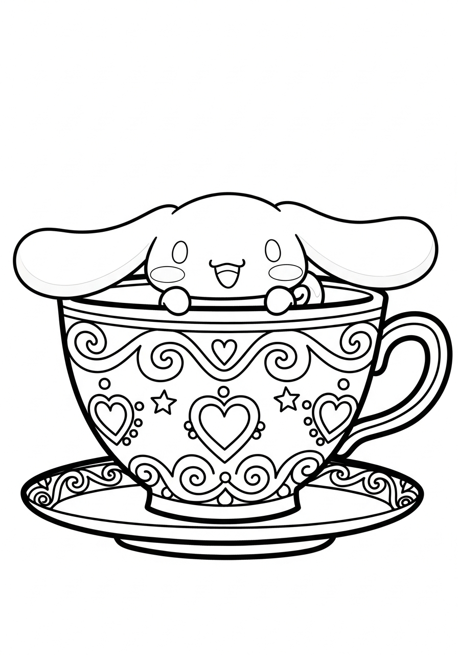 Cinnamoroll Coloring Pages 14 Cinnamoroll sitting in teacup coloring page