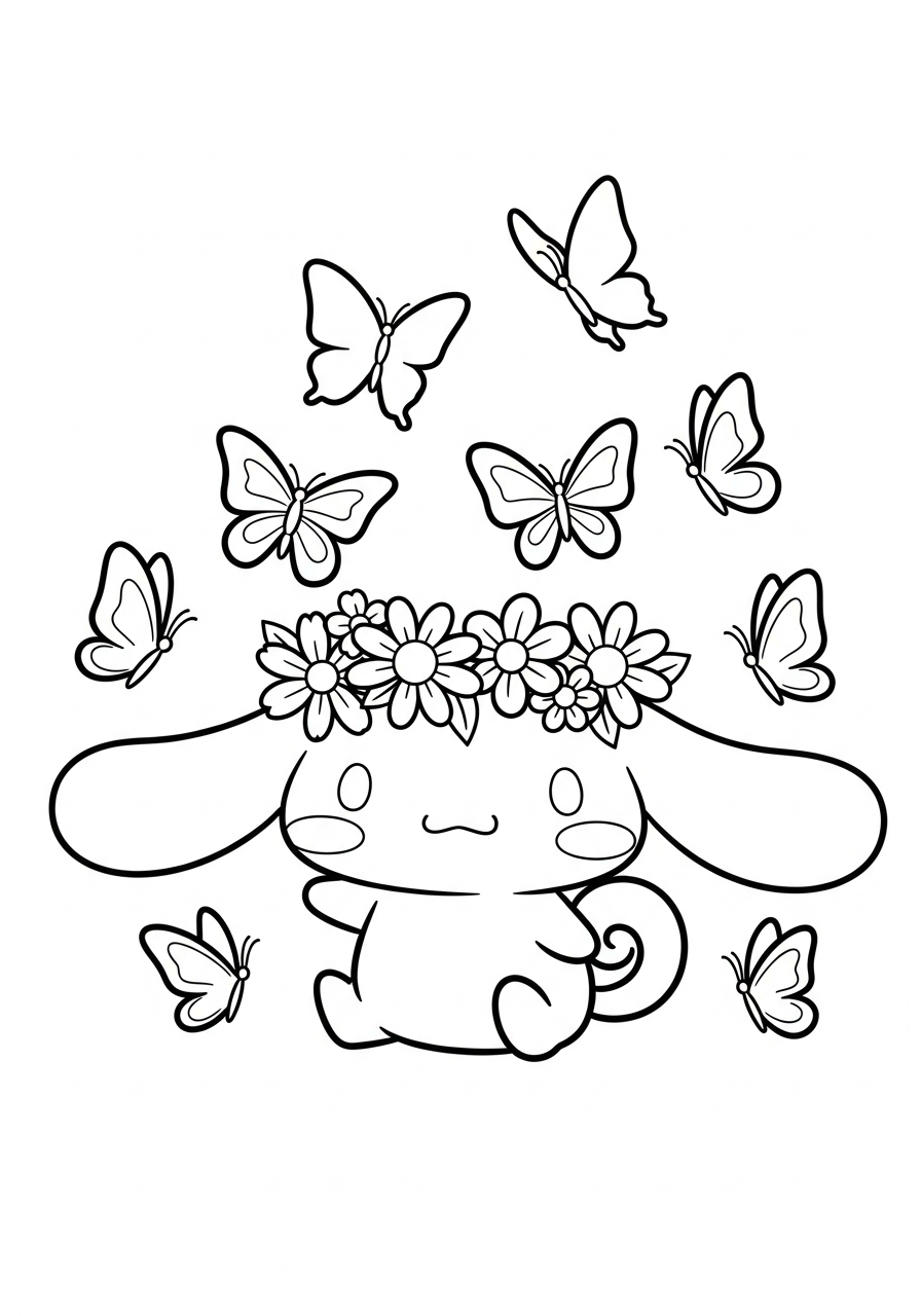Cinnamoroll Coloring Pages 18 Cinnamoroll wearing flower crown coloring page