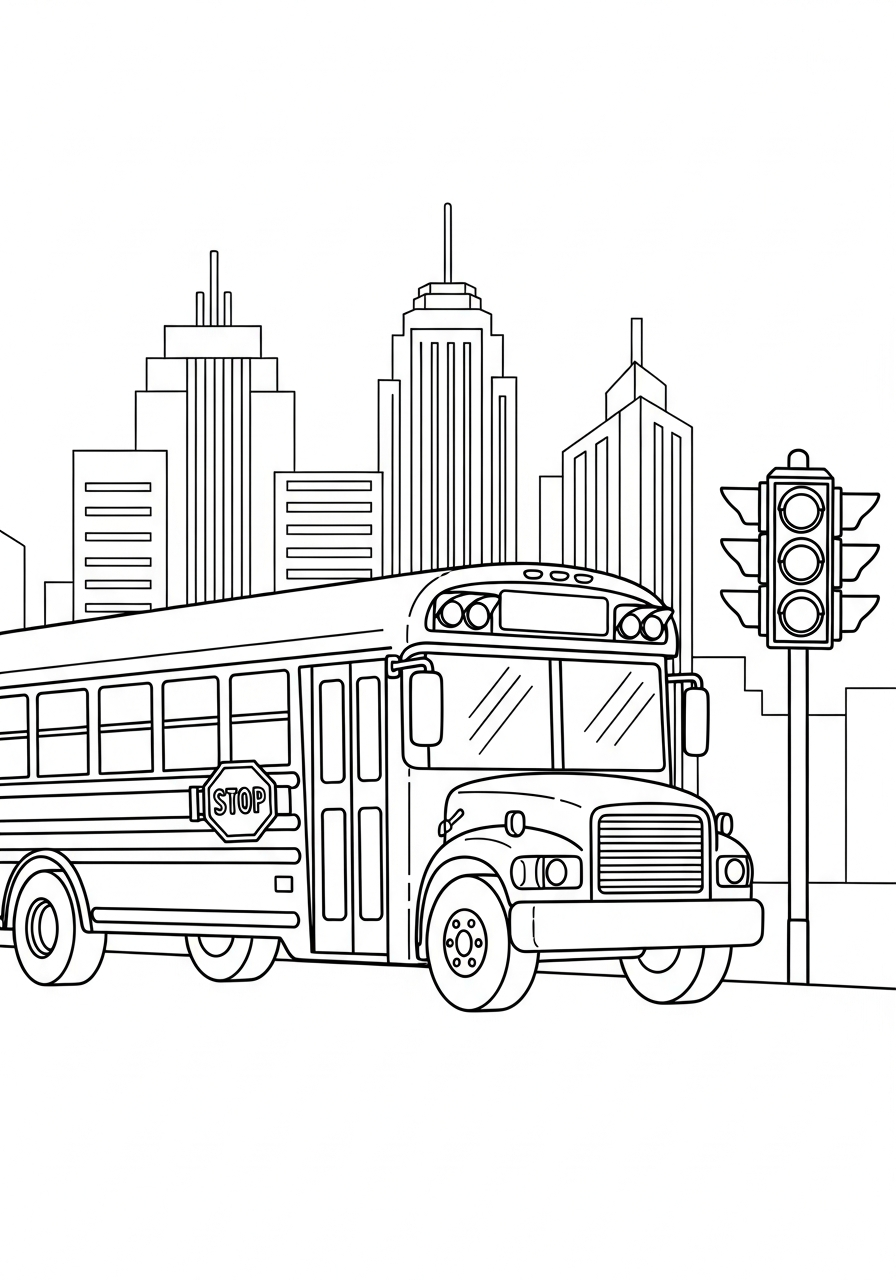 School Bus Coloring Pages 5 City street driving School Bus coloring page
