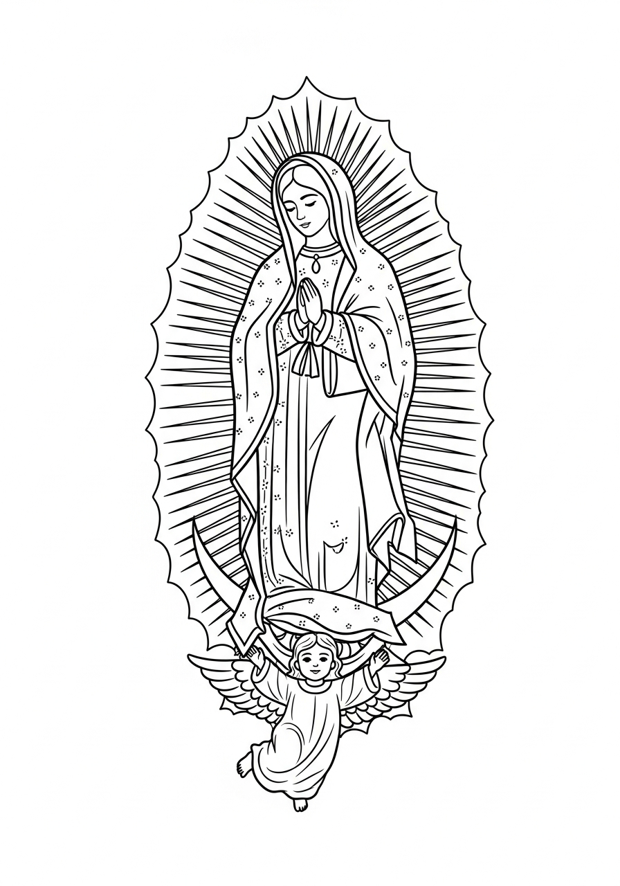 Our Lady of Guadalupe Coloring Pages 11 Classic Our Lady of Guadalupe standing coloring page