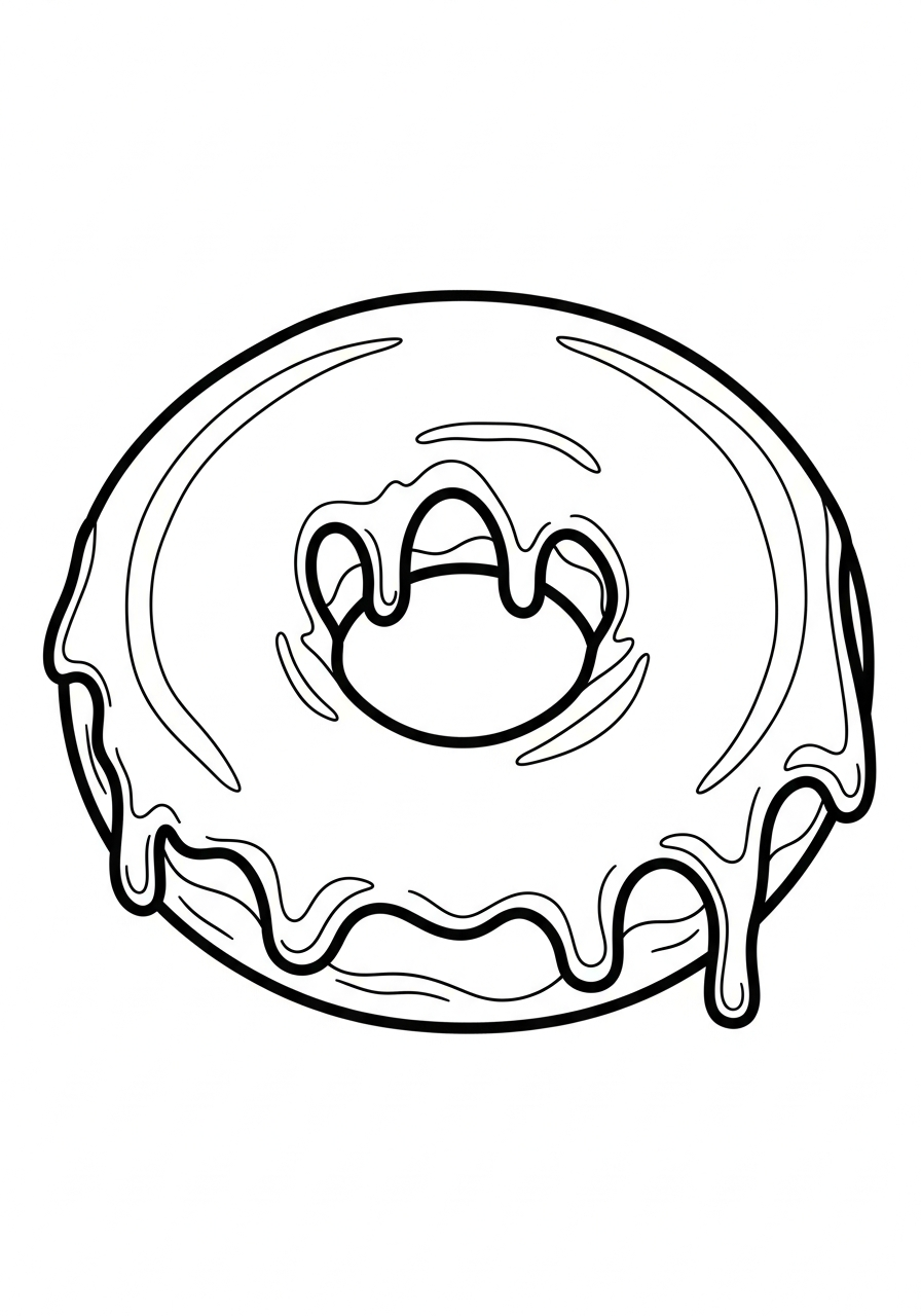 Donut Coloring Pages 7 Classic glazed donut with dripping icing coloring page