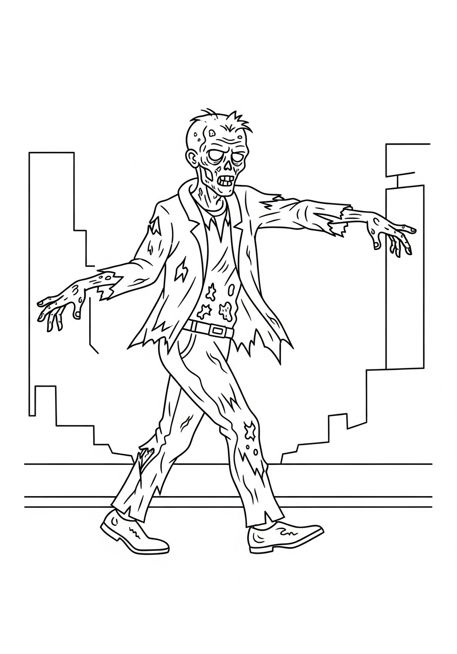 Zombie Coloring Pages 4 Classic walking zombie scary pose coloring page
