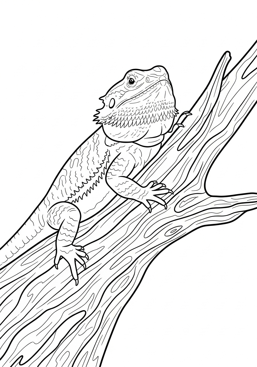 Bearded Dragon Coloring Pages 13 Climbing Bearded Dragon on branch coloring page