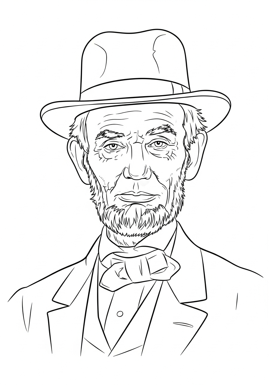 Abraham Lincoln Coloring Pages 13 Close up Abraham Lincoln portrait coloring page