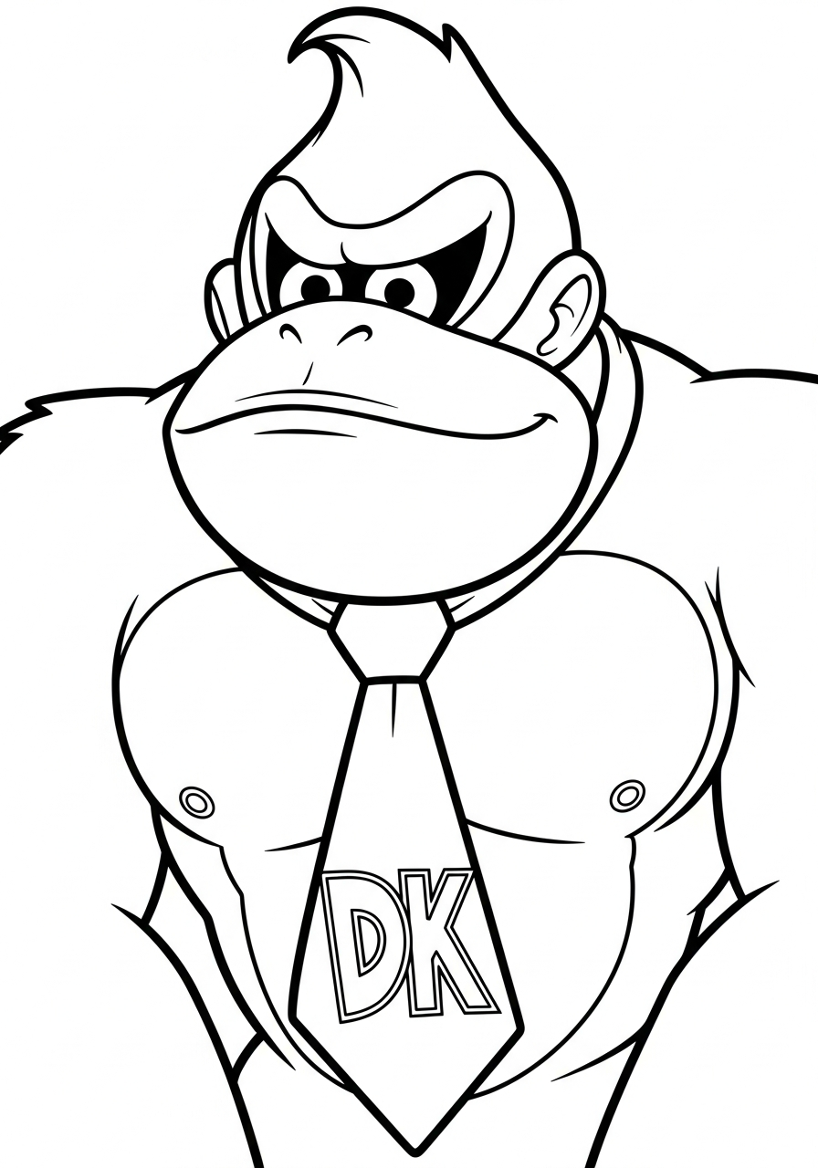 Donkey Kong Coloring Pages 2 Close up Donkey Kong red tie coloring page