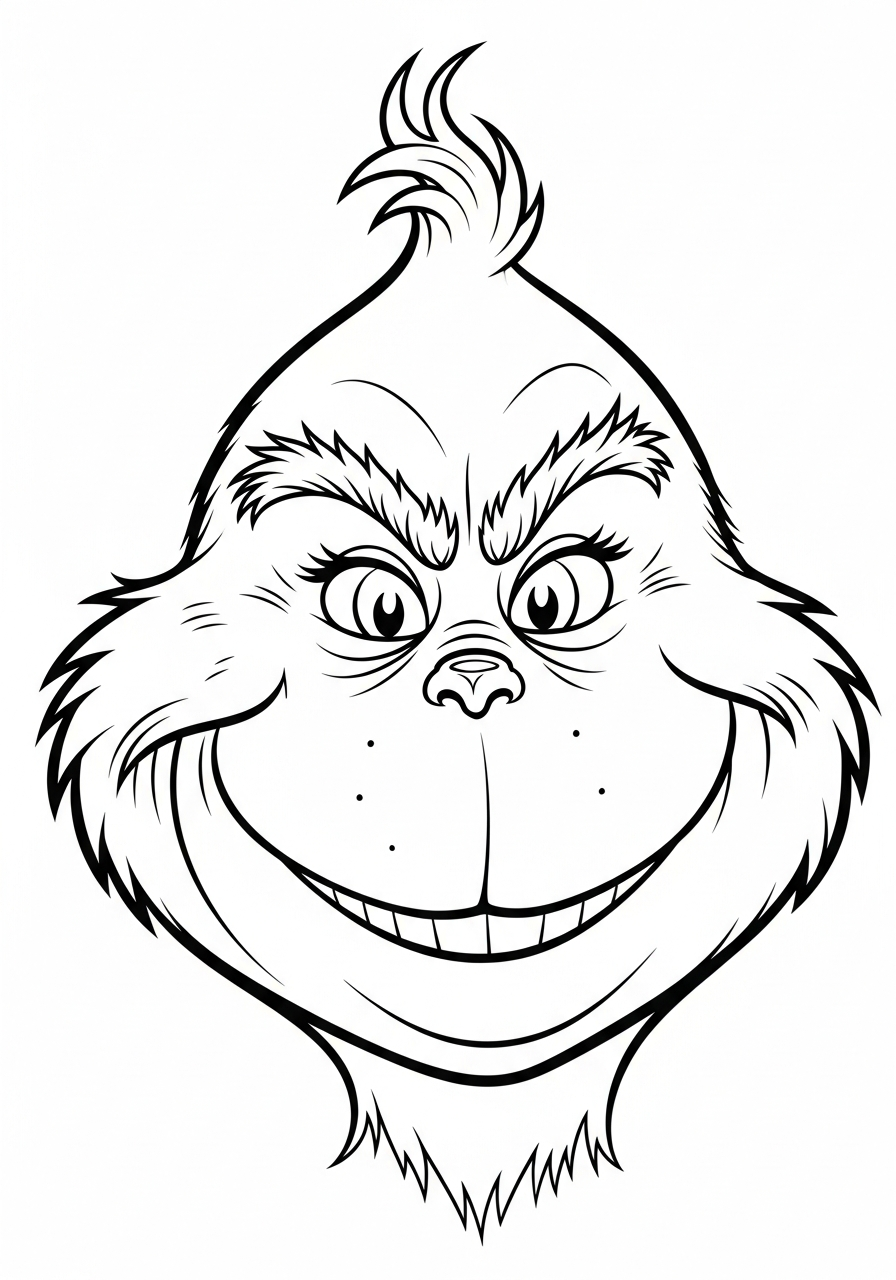 Grinch Coloring Pages 2 Close up Grinch face smiling coloring page